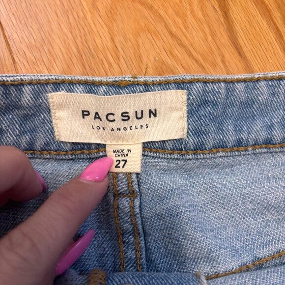 PACSUN Distressed Botton Hem Button-Up Denim Mini Skirt Womens Size 27 - Picture 3 of 5
